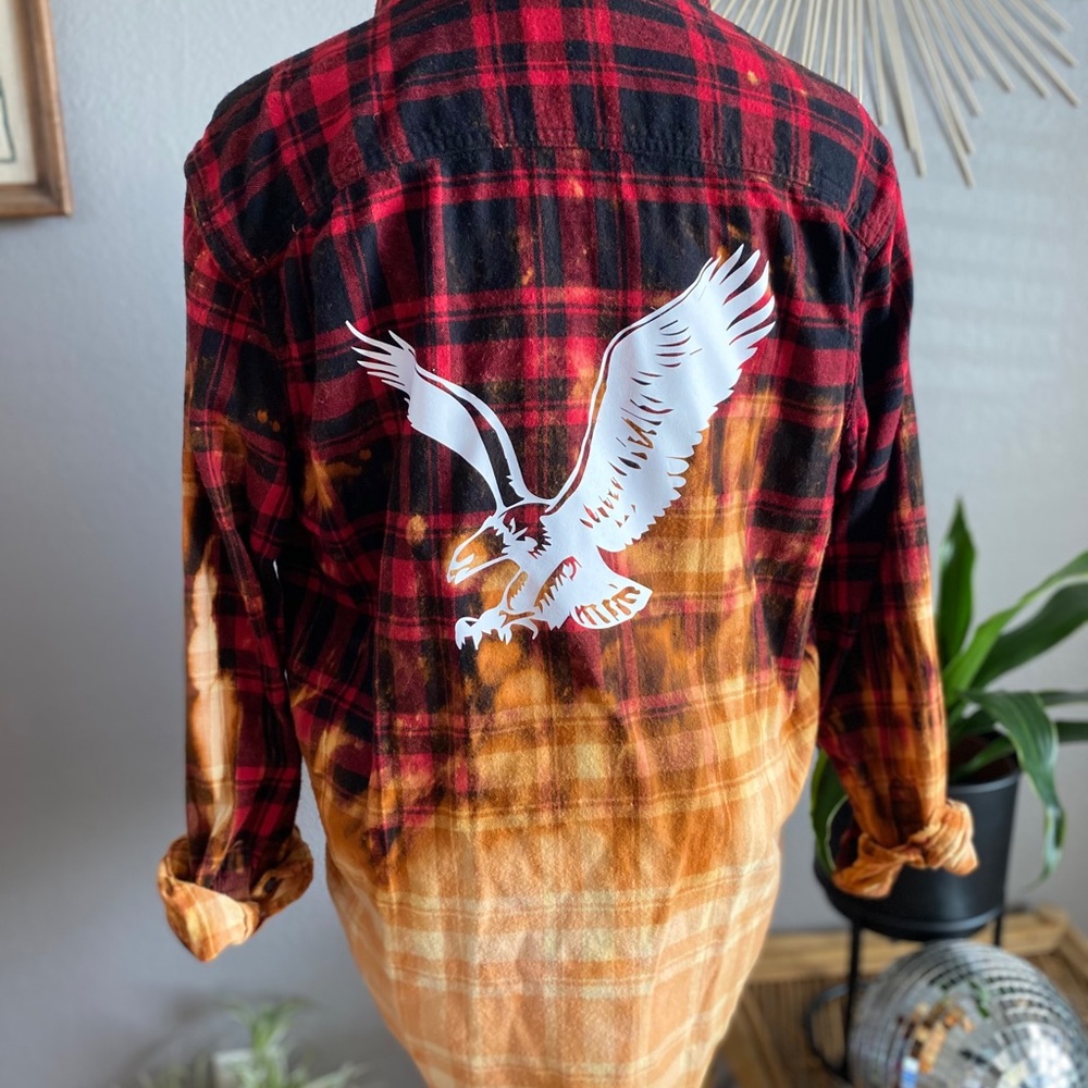 Bleach dyed Up-cycled flannel with eagle 🦅